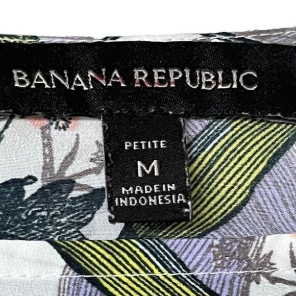 Banana Republic Asymmetrical Pleated Collar Long Sleeve Blouse Floral Petite M - Picture 10 of 16